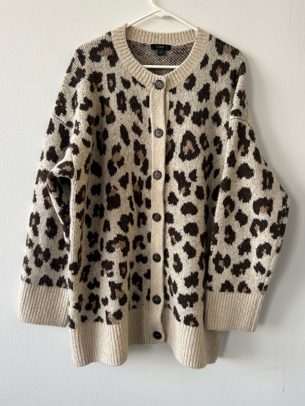 J Crew Leopard Print Button-Front Cardigan Sweater - Cream/Brown Fall 22